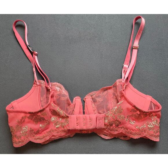 Victoria Secret Dream Angels Bra 32C Unlined Pink Lace Gentle Push Up Bra - Picture 2 of 4
